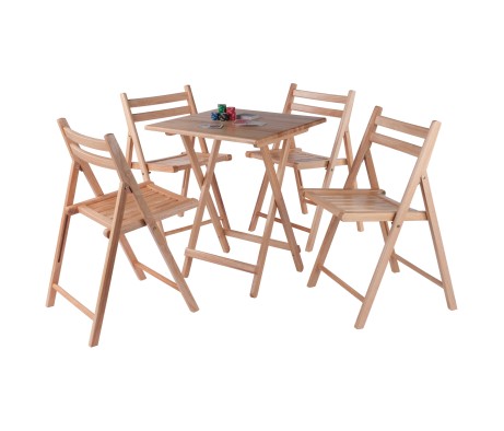Delaney Folding Table with 4 Folding Chairs, 30' High, 24' Wide, Natural
