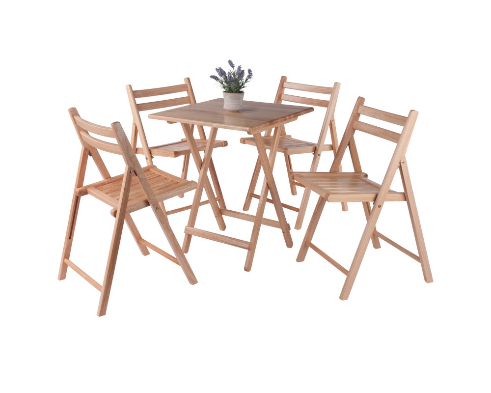 Delaney Folding Table with 4 Folding Chairs, 30' High, 24' Wide, Natural