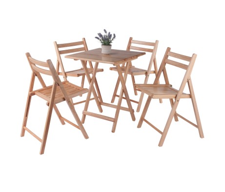 Delaney Folding Table with 4 Folding Chairs, 30' High, 24' Wide, Natural
