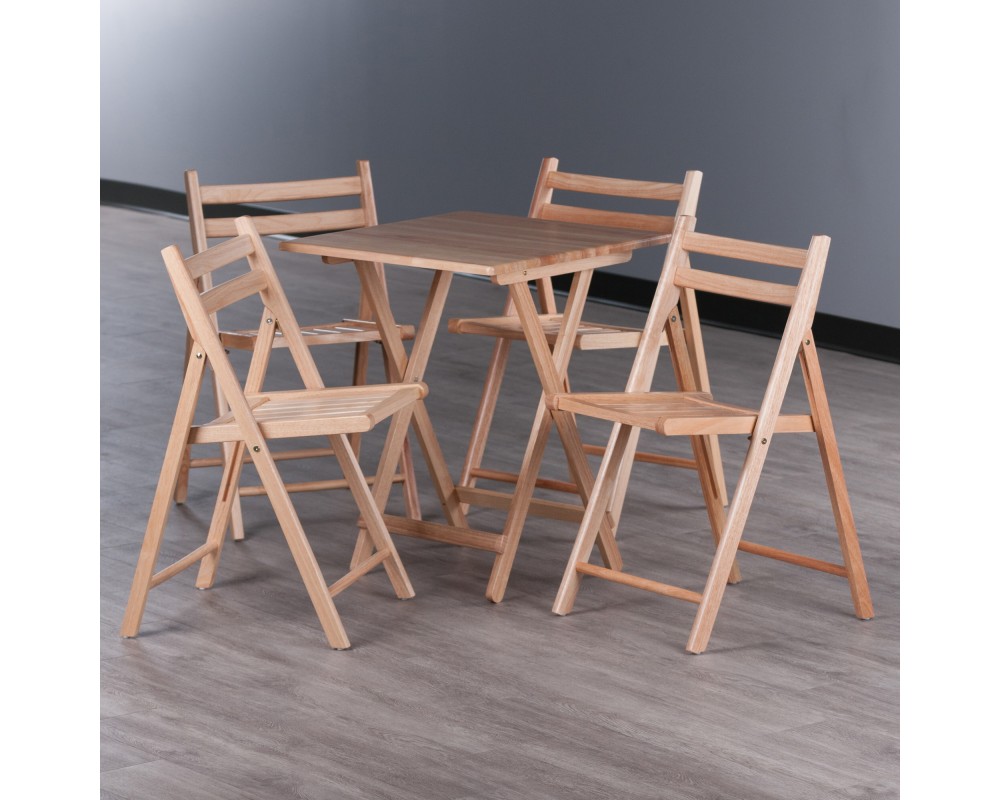 Delaney Folding Table with 4 Folding Chairs, 30' High, 24' Wide, Natural
