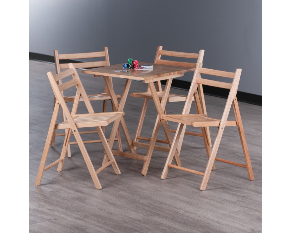 Delaney Folding Table with 4 Folding Chairs, 30' High, 24' Wide, Natural