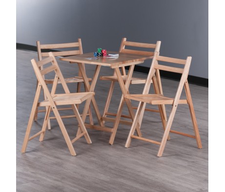 Delaney Folding Table with 4 Folding Chairs, 30' High, 24' Wide, Natural
