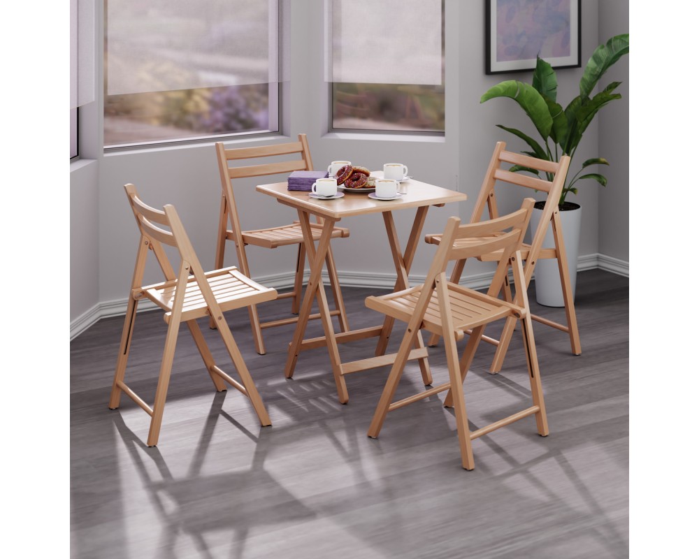 Delaney Folding Table with 4 Folding Chairs, 30' High, 24' Wide, Natural