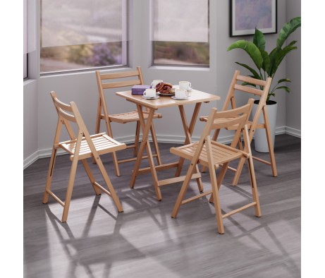 Delaney Folding Table with 4 Folding Chairs, 30' High, 24' Wide, Natural
