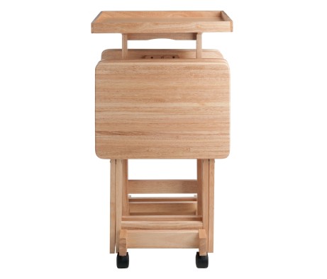 Isabelle Set of 4 Snack Tables with Mobile Stand and Removable Tray, Natural
