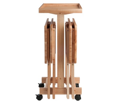 Isabelle Set of 4 Snack Tables with Mobile Stand and Removable Tray, Natural