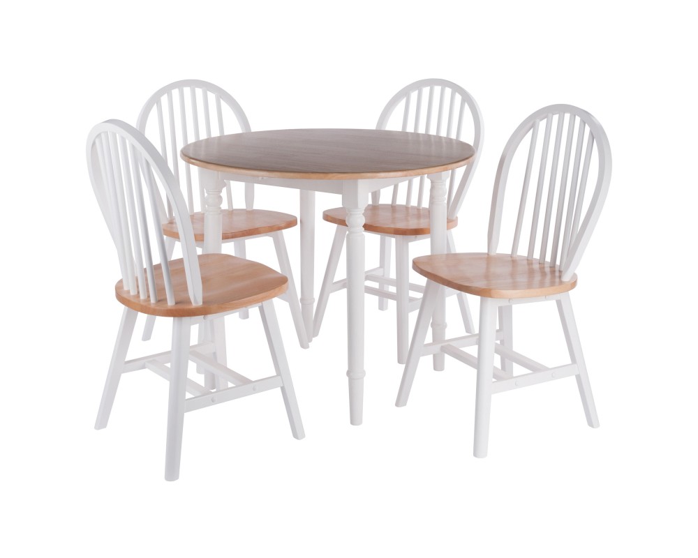 Sorella 5-Pc Double Drop Leaf Dining Table With 4 Windsor Chairs, Natural and White
