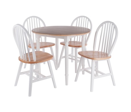 Sorella 5-Pc Double Drop Leaf Dining Table With 4 Windsor Chairs, Natural and White