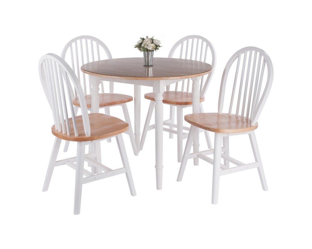 Sorella 5-Pc Double Drop Leaf Dining Table With 4 Windsor Chairs, Natural and White