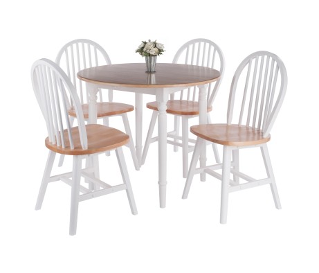 Sorella 5-Pc Double Drop Leaf Dining Table With 4 Windsor Chairs, Natural and White
