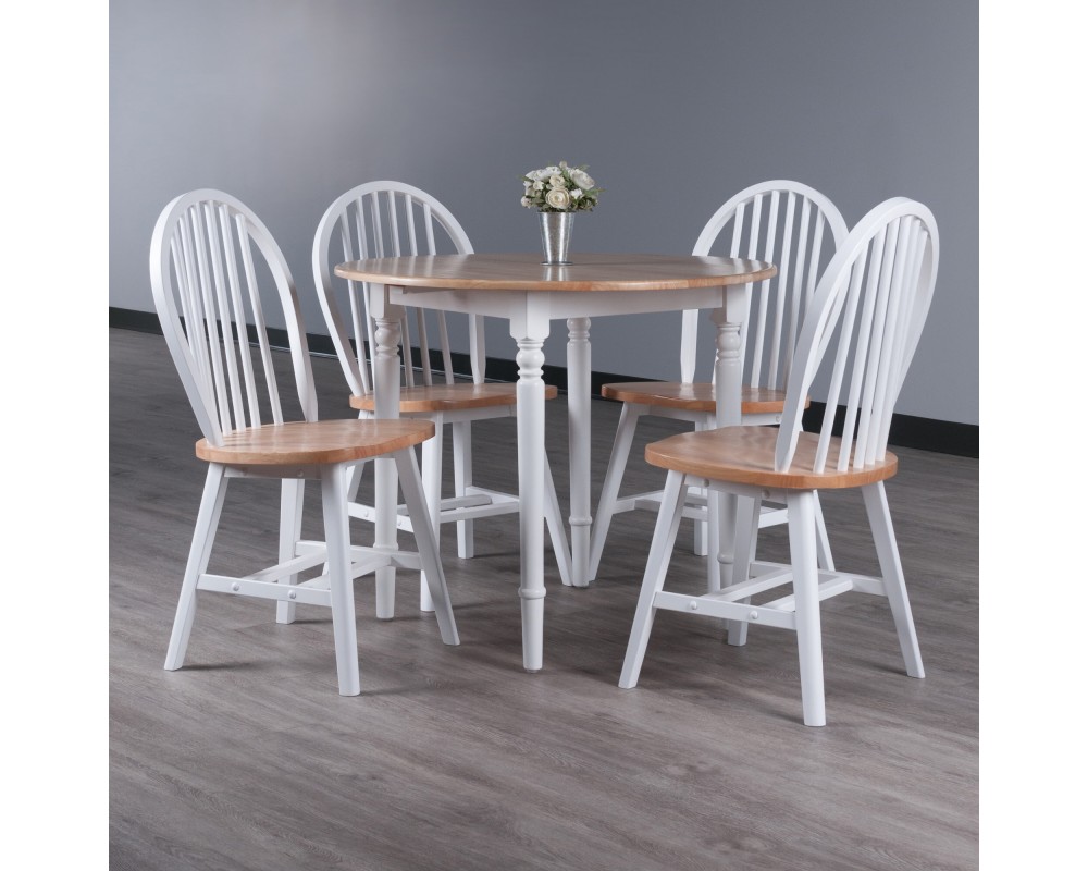 Sorella 5-Pc Double Drop Leaf Dining Table With 4 Windsor Chairs, Natural and White