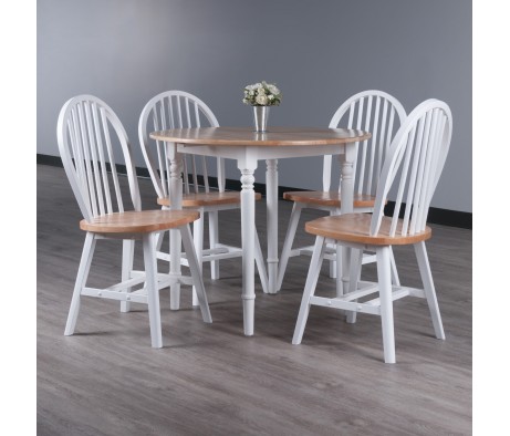 Sorella 5-Pc Double Drop Leaf Dining Table With 4 Windsor Chairs, Natural and White