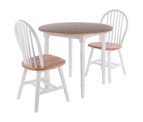 Sorella 3-Pc Double Drop Leaf Dining Table With 2 Windsor Chairs, Natural and White