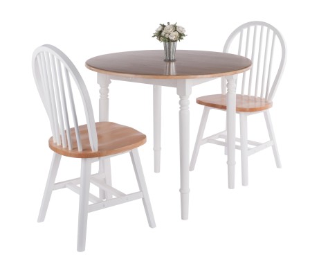 Sorella 3-Pc Double Drop Leaf Dining Table With 2 Windsor Chairs, Natural and White