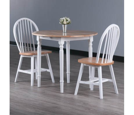 Sorella 3-Pc Double Drop Leaf Dining Table With 2 Windsor Chairs, Natural and White