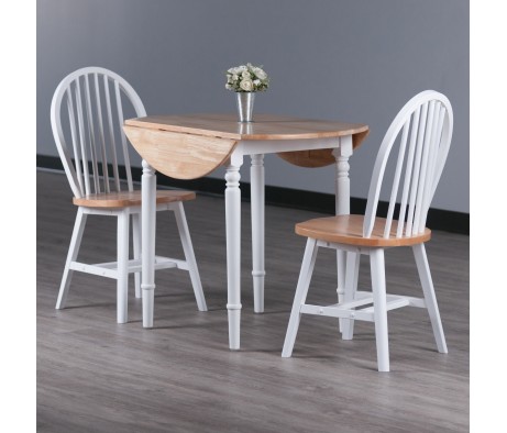 Sorella 3-Pc Double Drop Leaf Dining Table With 2 Windsor Chairs, Natural and White