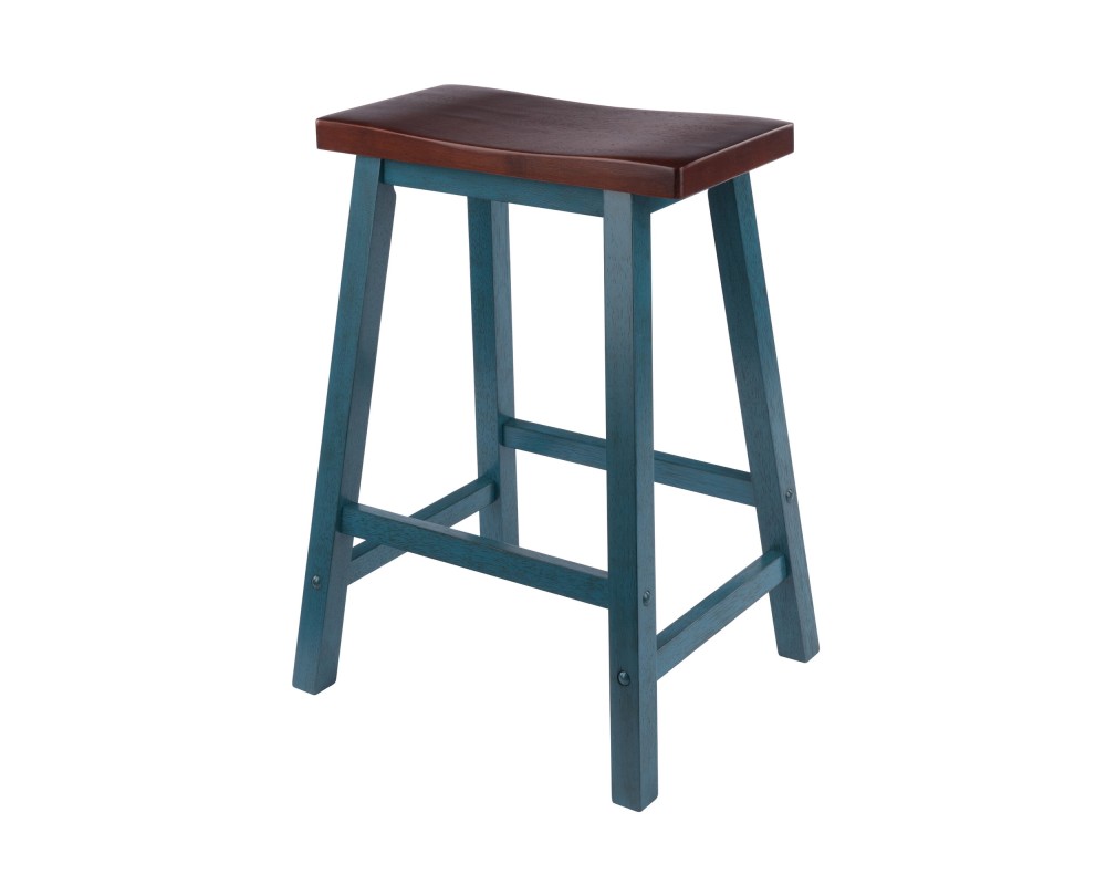 Satori Saddle Seat Counter Stool, Rustic Teal and Walnut