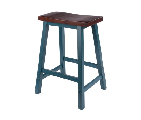 Satori Saddle Seat Counter Stool, Rustic Teal and Walnut