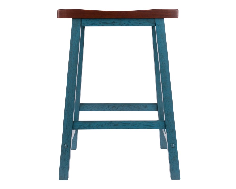 Satori Saddle Seat Counter Stool, Rustic Teal and Walnut
