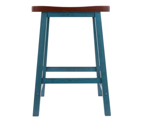 Satori Saddle Seat Counter Stool, Rustic Teal and Walnut