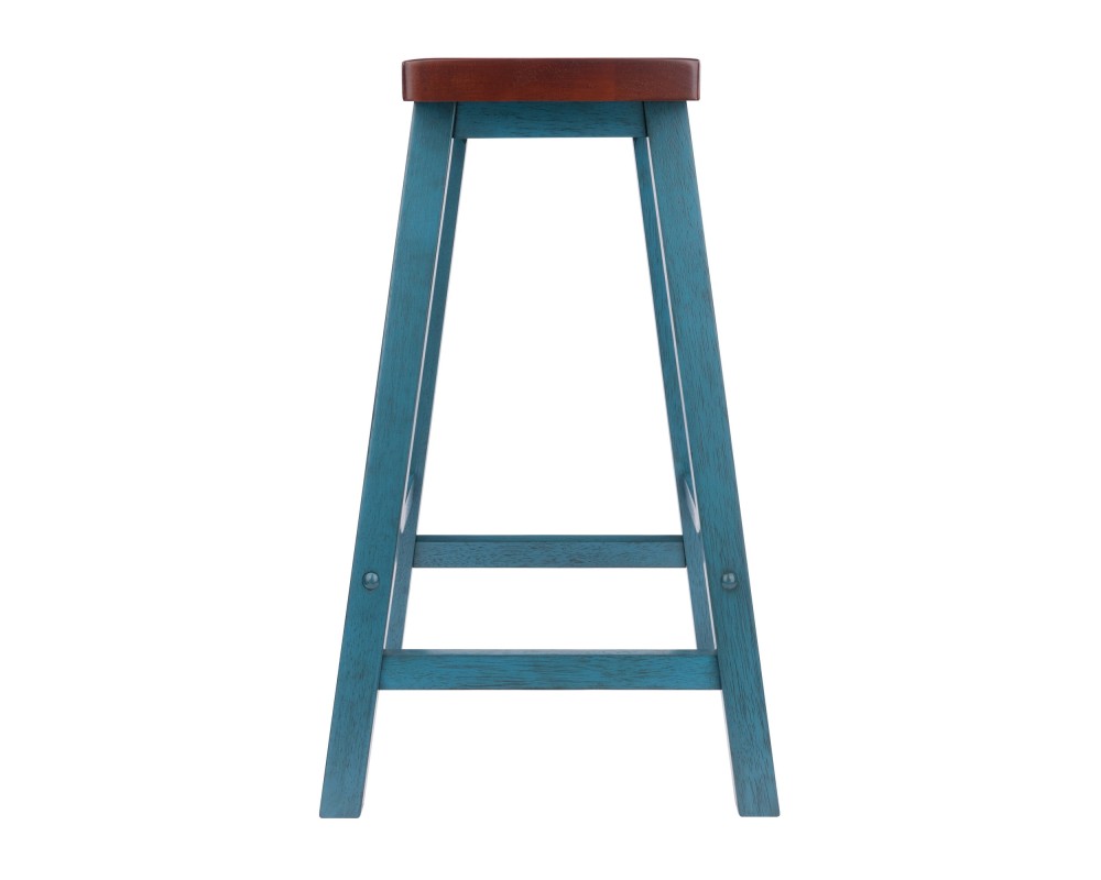 Satori Saddle Seat Counter Stool, Rustic Teal and Walnut