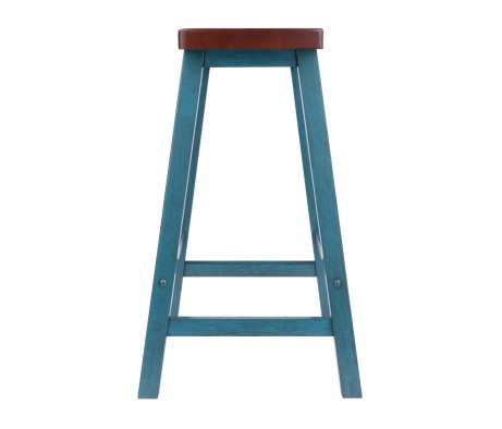 Satori Saddle Seat Counter Stool, Rustic Teal and Walnut