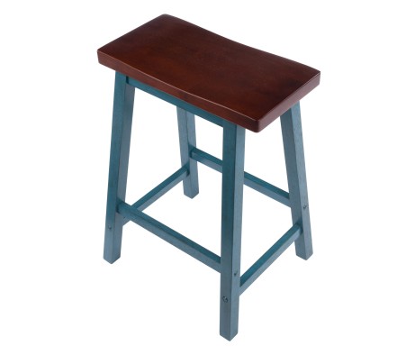 Satori Saddle Seat Counter Stool, Rustic Teal and Walnut