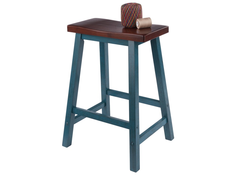 Satori Saddle Seat Counter Stool, Rustic Teal and Walnut
