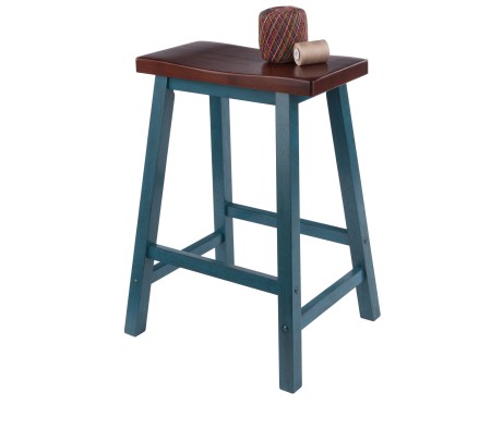 Satori Saddle Seat Counter Stool, Rustic Teal and Walnut