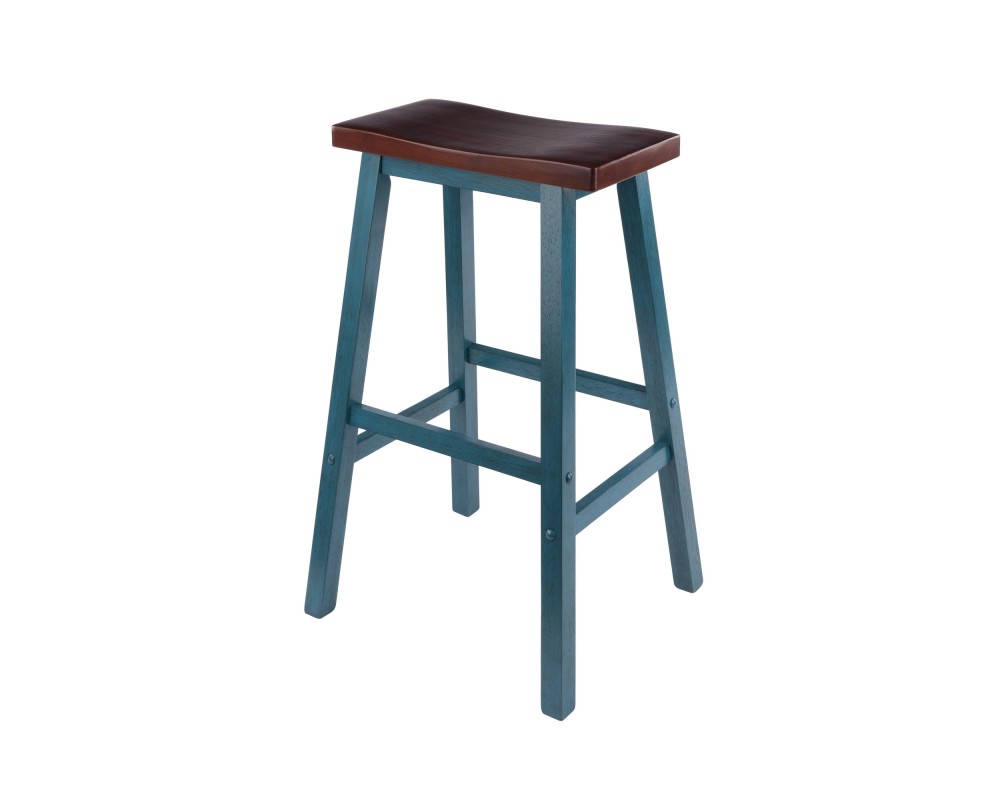 Satori Saddle Seat Bar Stool, Rustic Teal and Walnut