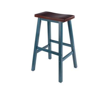 Satori Saddle Seat Bar Stool, Rustic Teal and Walnut