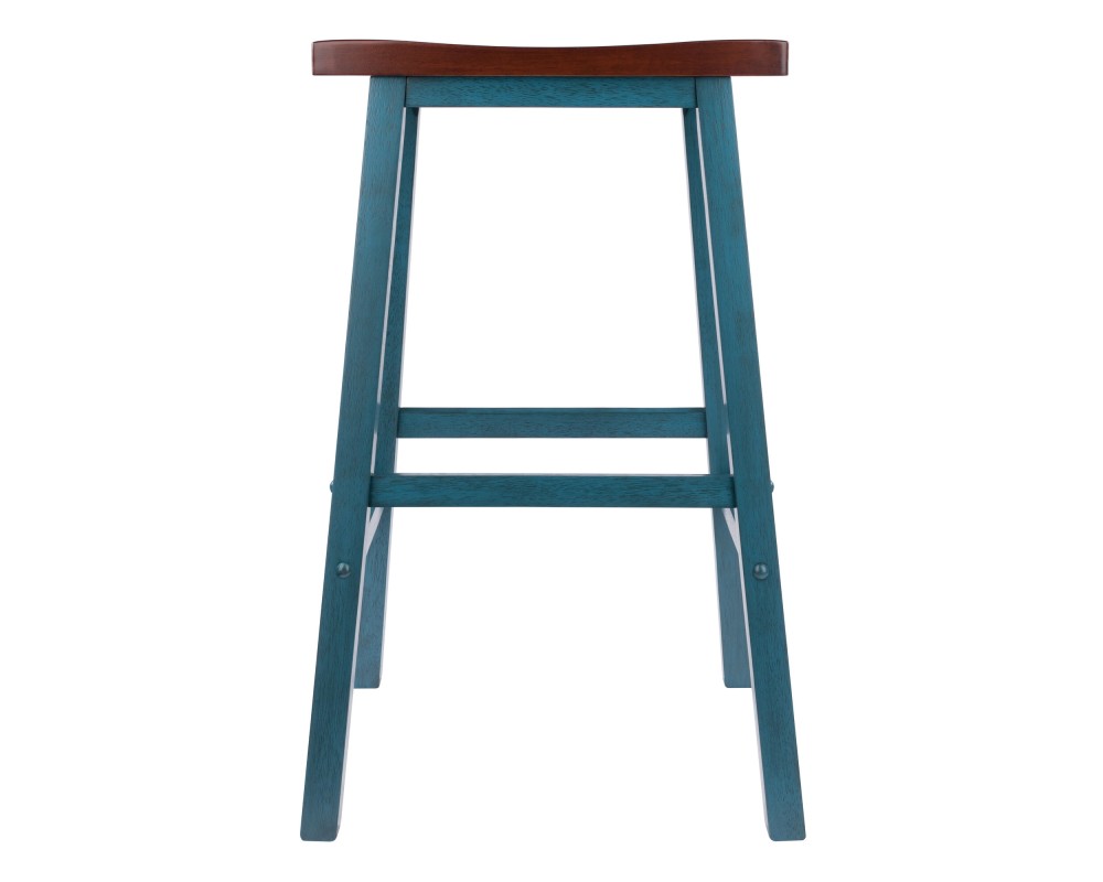 Satori Saddle Seat Bar Stool, Rustic Teal and Walnut