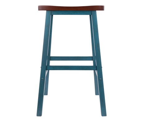 Satori Saddle Seat Bar Stool, Rustic Teal and Walnut