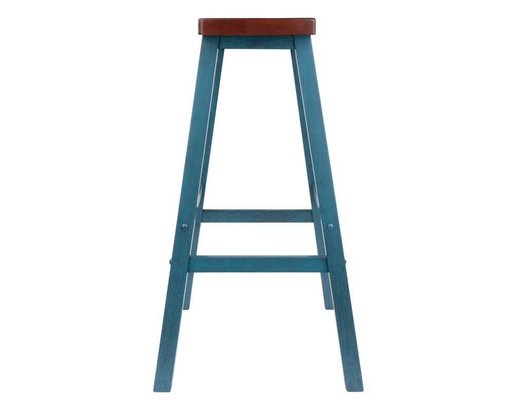 Satori Saddle Seat Bar Stool, Rustic Teal and Walnut