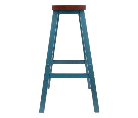 Satori Saddle Seat Bar Stool, Rustic Teal and Walnut