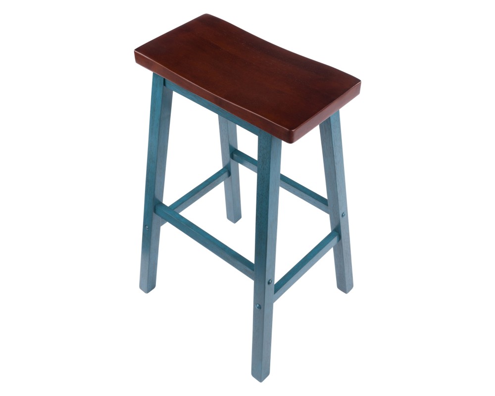 Satori Saddle Seat Bar Stool, Rustic Teal and Walnut