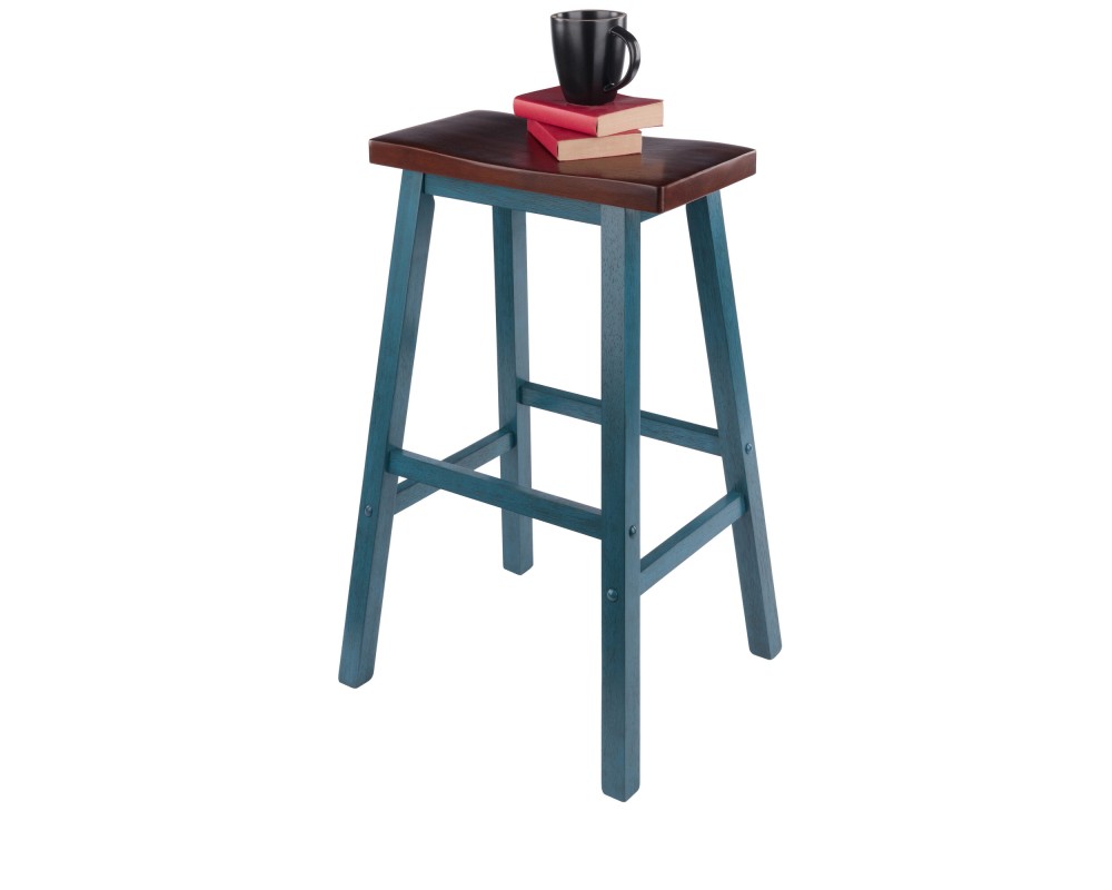 Satori Saddle Seat Bar Stool, Rustic Teal and Walnut
