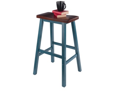 Satori Saddle Seat Bar Stool, Rustic Teal and Walnut