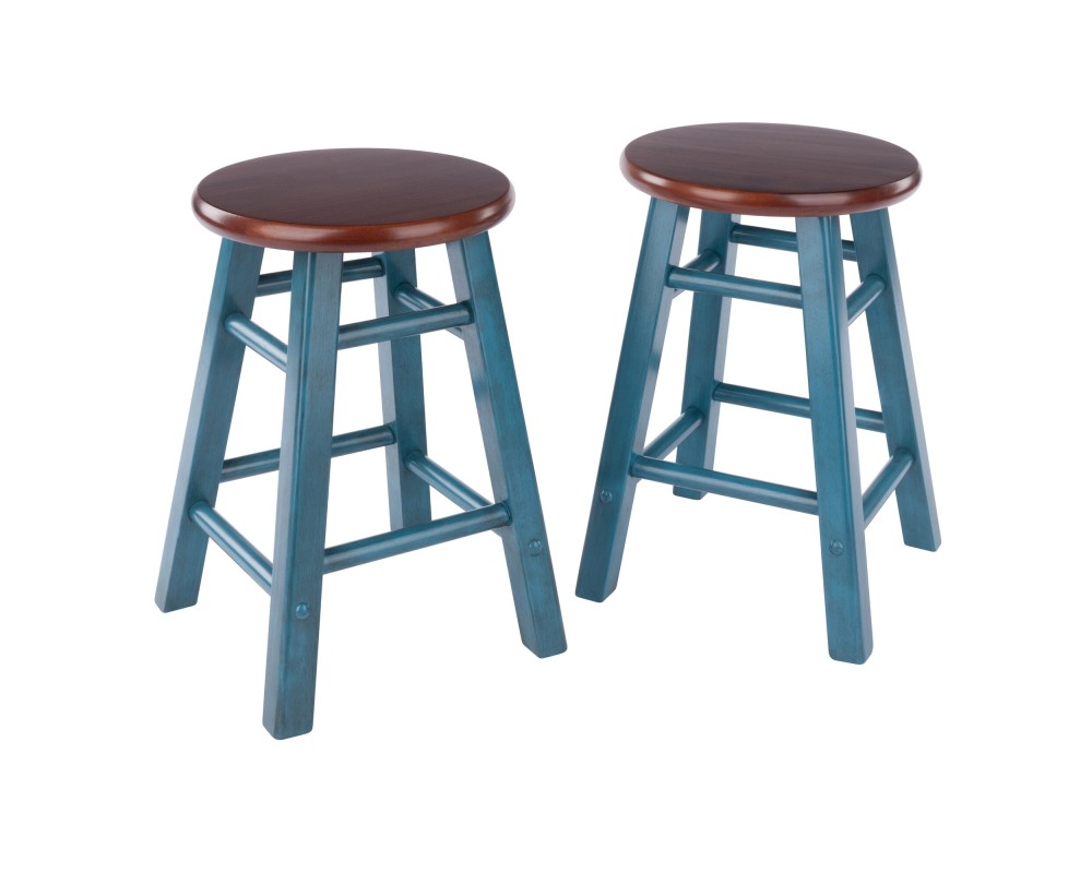 Element 2-Pc Square Legs Dining Stool Set, Walnut-Rustic Teal Finish