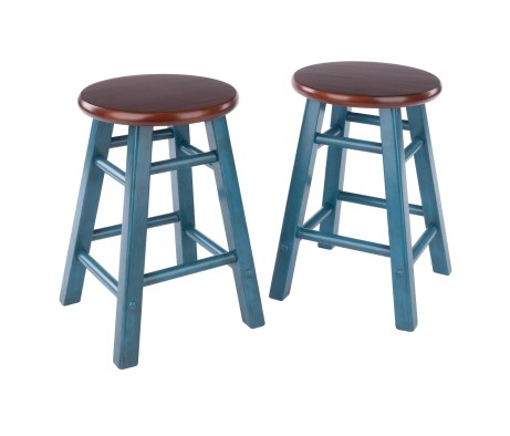 Element 2-Pc Square Legs Dining Stool Set, Walnut-Rustic Teal Finish