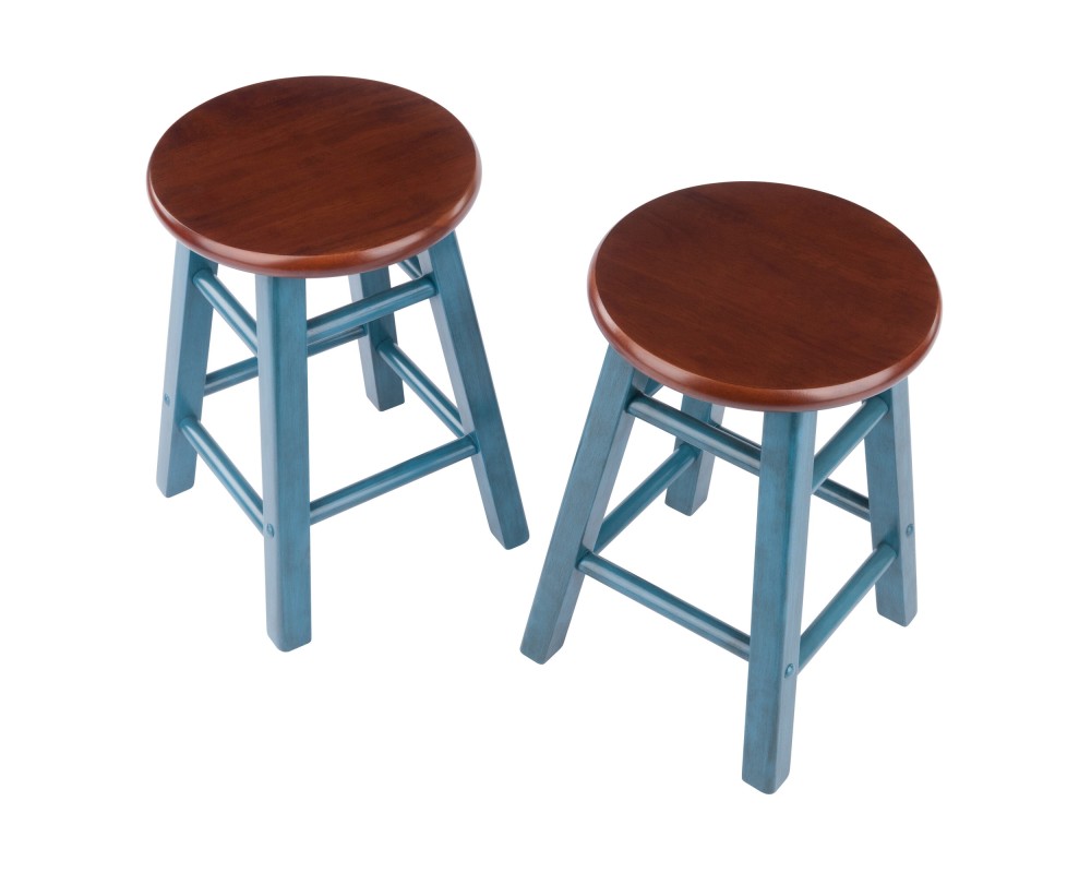 Element 2-Pc Square Legs Dining Stool Set, Walnut-Rustic Teal Finish