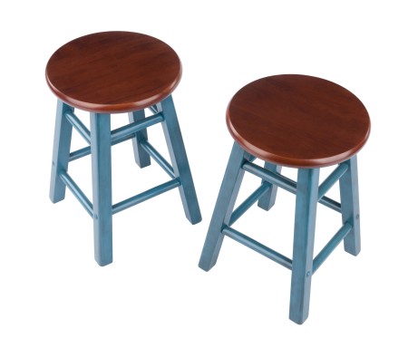 Element 2-Pc Square Legs Dining Stool Set, Walnut-Rustic Teal Finish