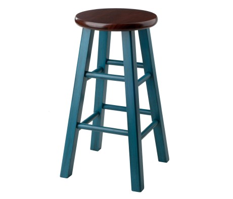 Ivy Round Counter Stool with Footrest, 24' High, Rustic Teal and Walnut