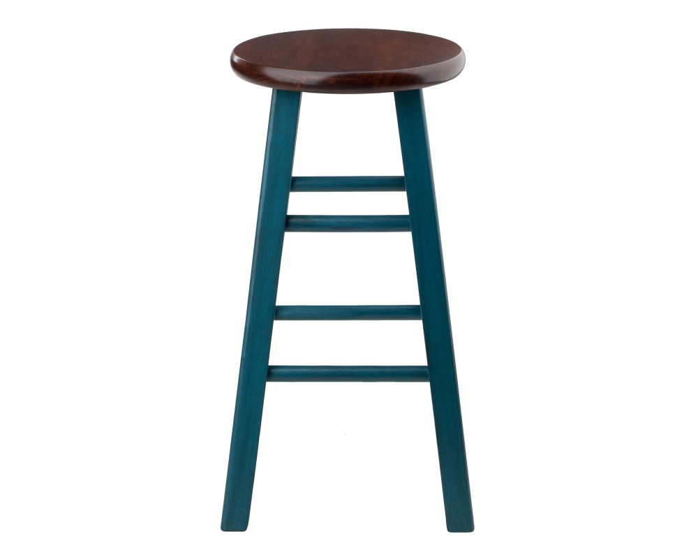 Ivy Round Counter Stool with Footrest, 24' High, Rustic Teal and Walnut