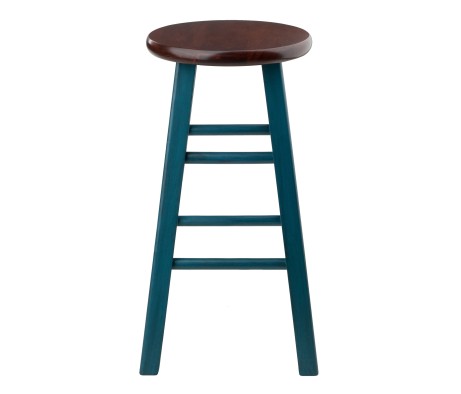 Ivy Round Counter Stool with Footrest, 24' High, Rustic Teal and Walnut