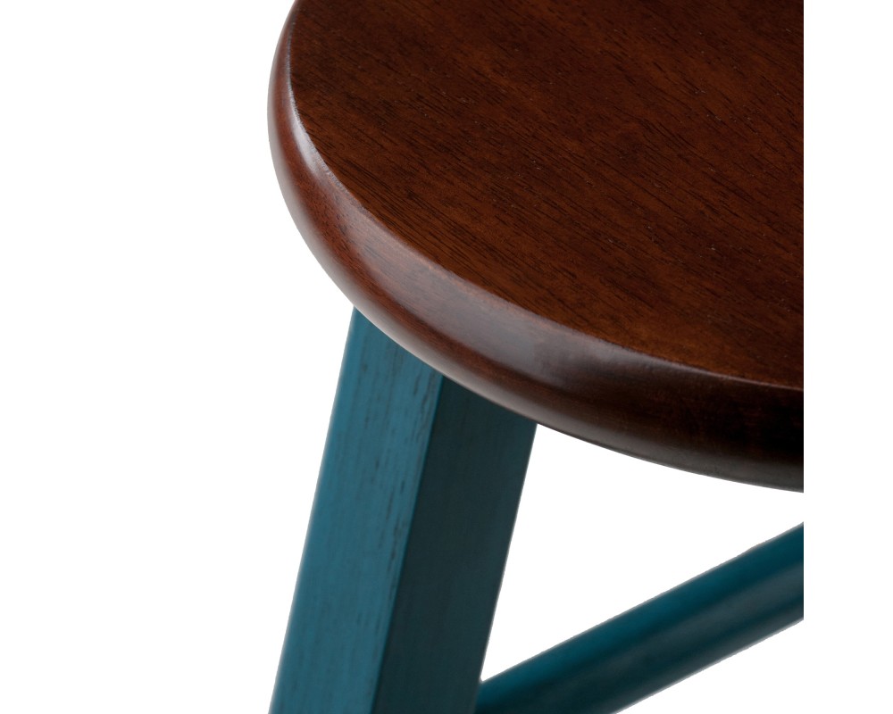 Ivy Round Counter Stool with Footrest, 24' High, Rustic Teal and Walnut