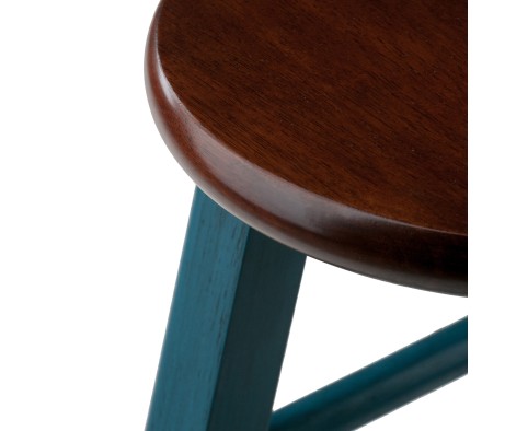 Ivy Round Counter Stool with Footrest, 24' High, Rustic Teal and Walnut