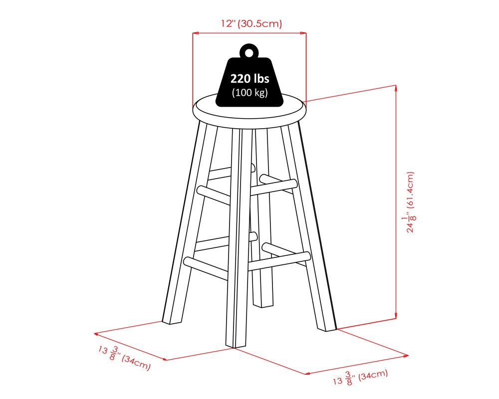 Ivy Round Counter Stool with Footrest, 24' High, Rustic Teal and Walnut