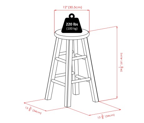 Ivy Round Counter Stool with Footrest, 24' High, Rustic Teal and Walnut