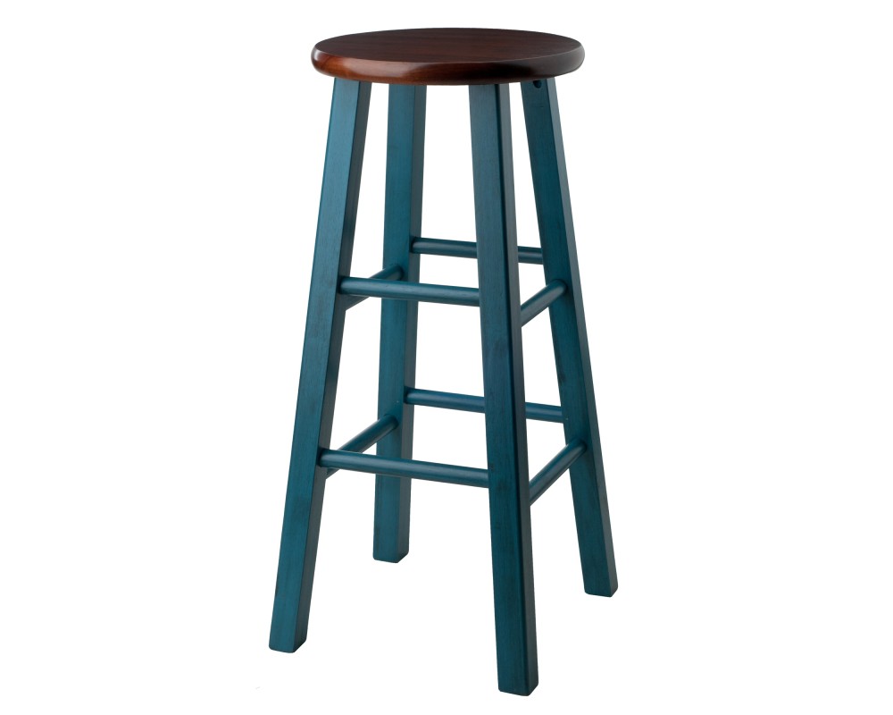 Ivy Round Bar Stool with Footrest, 29' High, Rustic Teal and Walnut
